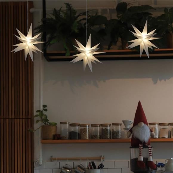 13.3" Moravian Star Outdoor Light, White LED Light, Battery Operated , 3-Pack - Picture 2 of 7